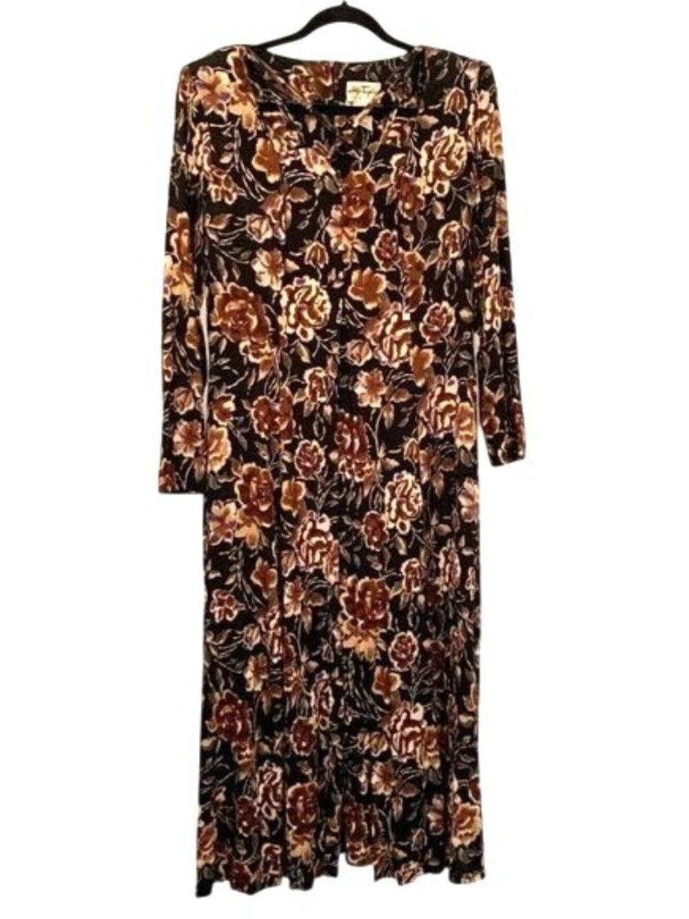 Vintage Y2K Alix Taylor Size 12 Black Midi Floral Cottage Prairie Dress Office